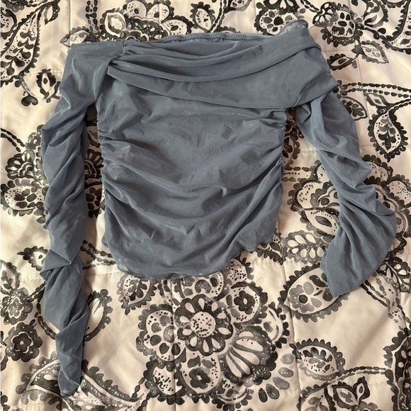 SHEIN Tops - SHEIN Off-Shoulder Ruched Gray Blouse